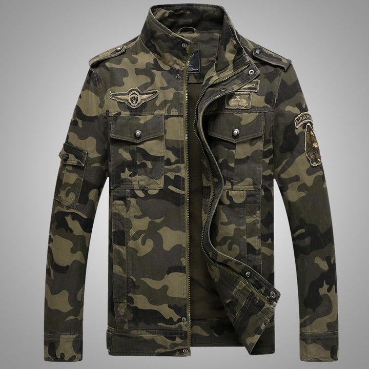 Herren Camo-Utility-Bomberjacke mit Stehkragen, Mehrfach-Taschen und Rippbündchen Echoarchiv