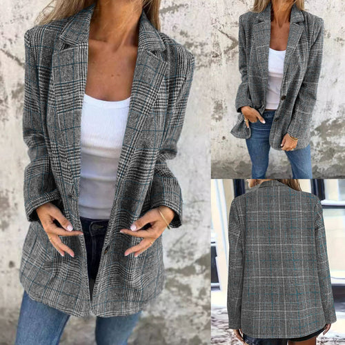 Damen Lockerer Glencheck-Blazer mit Reverskragen, Pattentaschen und Ein-Knopf-Verschluss – Valéne