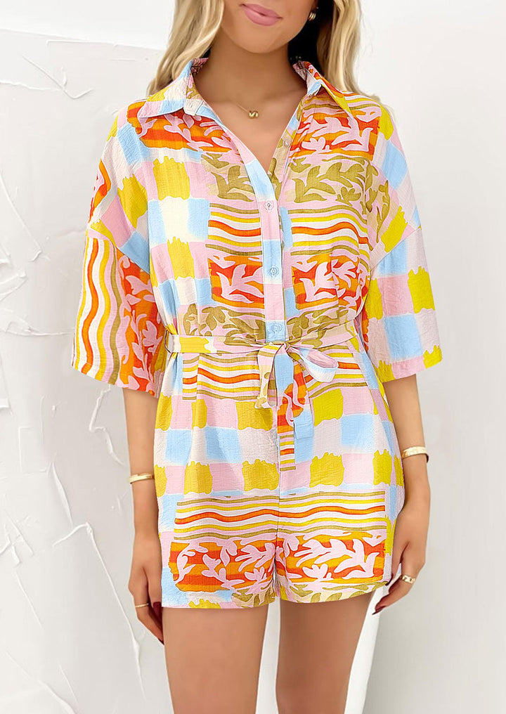 Damen Leichte Kurzarm-Bluse mit Bindegürtel Echo Archiv
