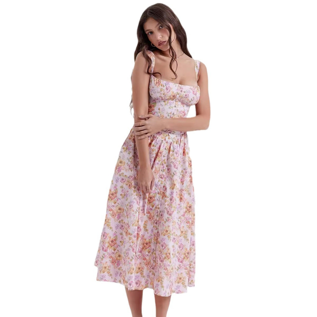 Damen Sommerliches Maxikleid mit floralen Einsätzen und tailliertem Oberteil Echo Archiv