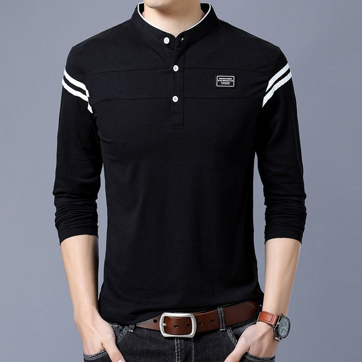 Herren Langarm-Henley-Shirt mit stylischen Kontraststreifen Echoarchiv