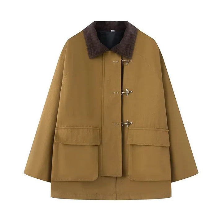 Damen oversize Cape-Mantel mit Cordkragen, Knebelverschlüssen und großen aufgesetzten Klappentaschen – Montévia
