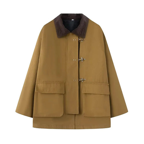 Damen oversize Cape-Mantel mit Cordkragen, Knebelverschlüssen und großen aufgesetzten Klappentaschen – Montévia