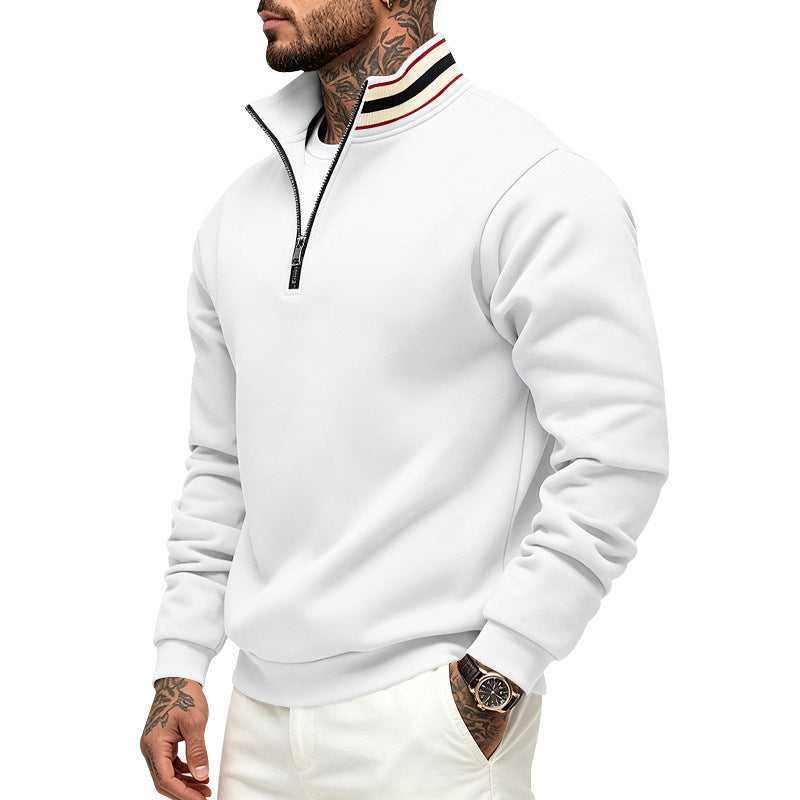 Herren Sweatpullover mit halbem Reißverschluss und gestreiftem Stehkragen Echoarchiv
