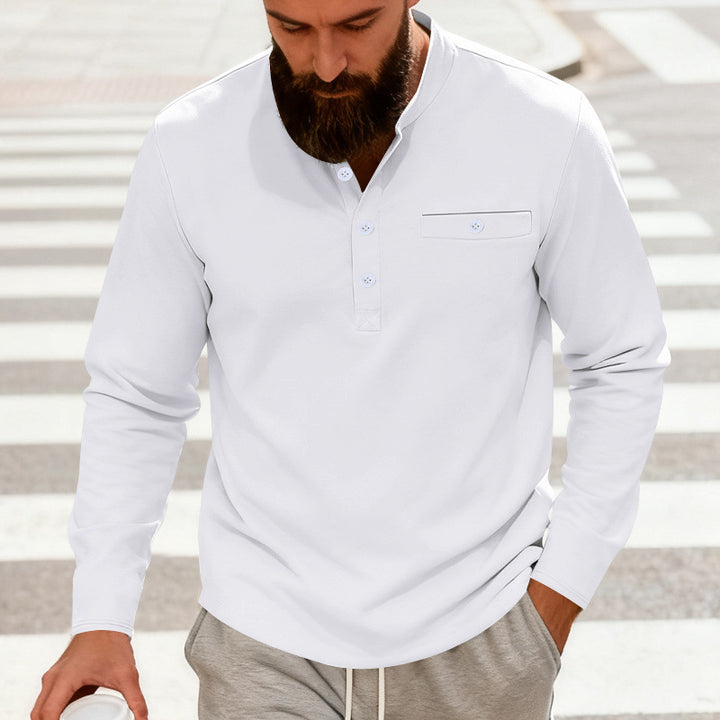 Herren nan lässiges Langarm-Henleyshirt aus Baumwollmischung mit Brusttasche Echo Archiv