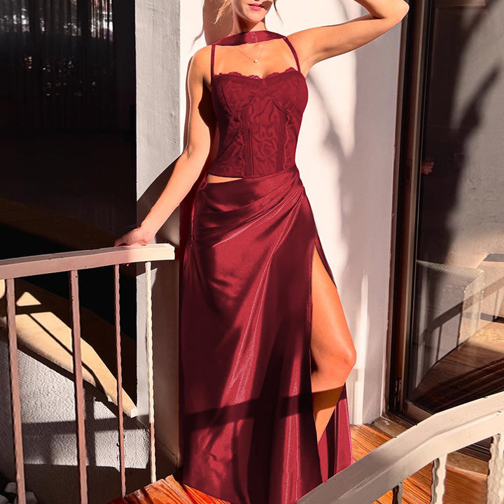 Damen elegantes Maxikleid mit Spitzenoberteil und fließendem Rock Echo Archiv