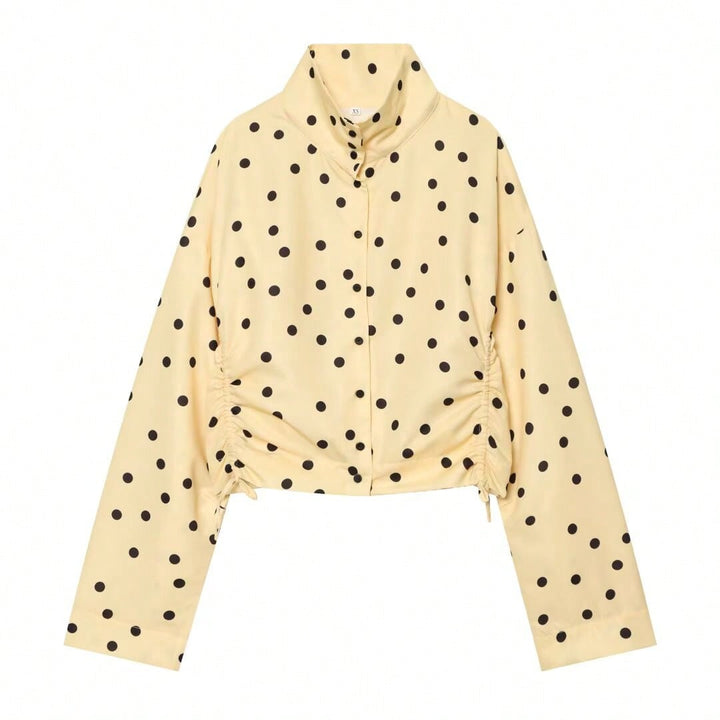 Damen Gepunktete Cropped-Blousonjacke mit Raffung und Stehkragen Echo Archiv