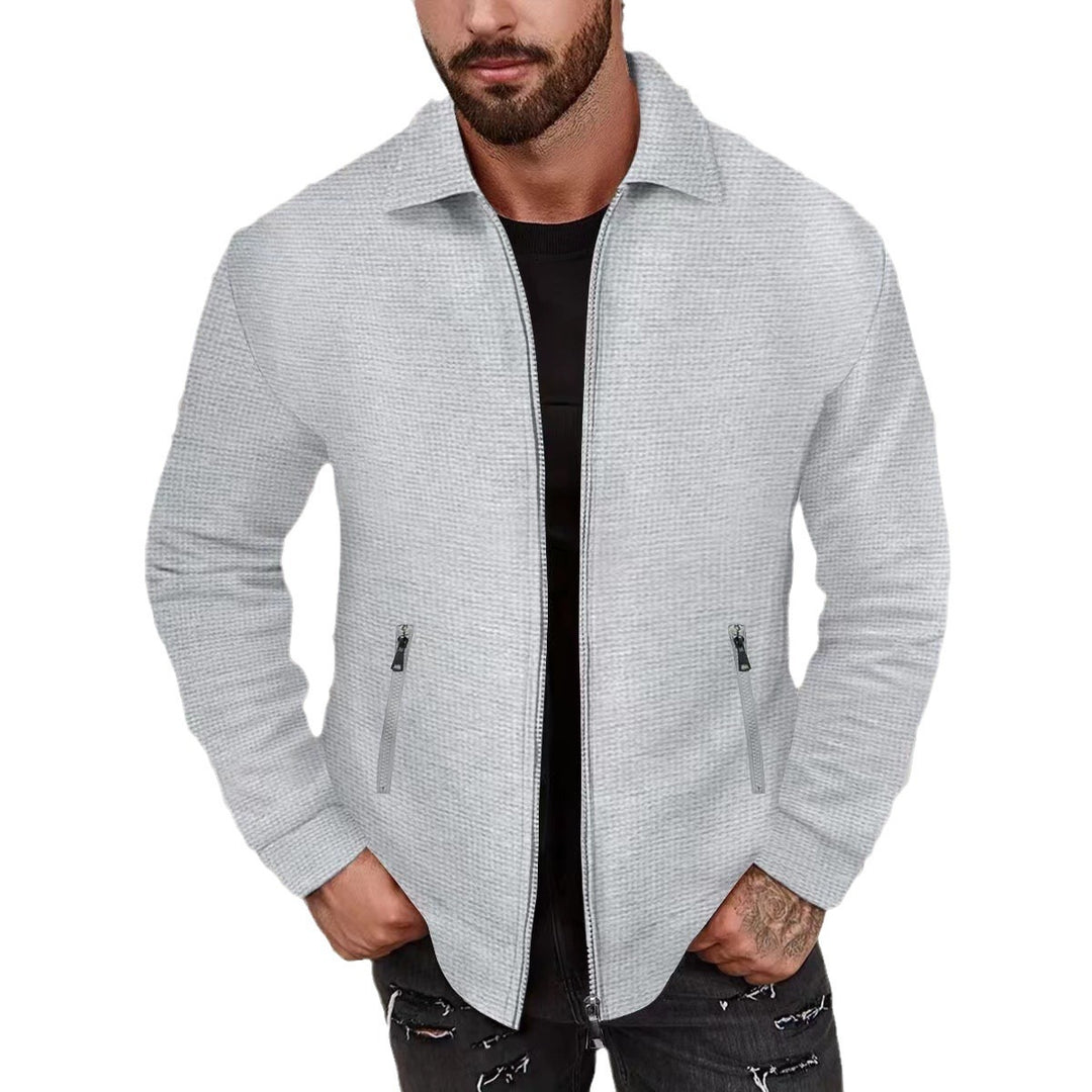 Herren Leichte Struktur-Reißverschluss-Übergangsjacke mit Kentkragen und Reißverschlusstaschen Echoarchiv