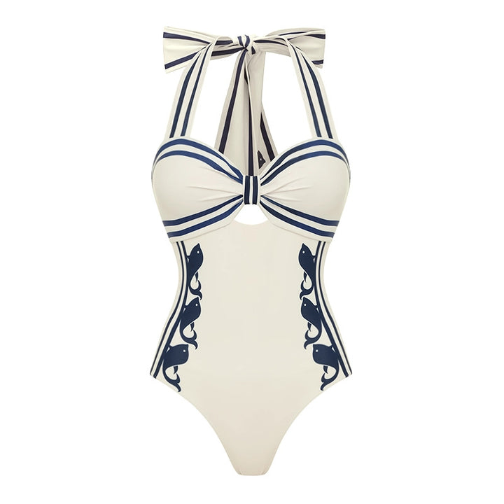 Damen Einteiler Badeanzug mit raffiniertem Cut-Out und dekorativen Schleifen Echo Archiv