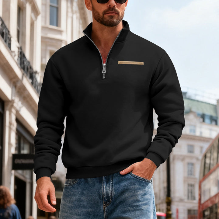 Herren nan Sweatshirt mit halbem Reißverschluss, Stehkragen und Brust-Welttasche Echo Archiv