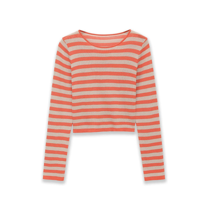 Damen Gestreifter Cropped Feinstrickpullover mit Rundhalsausschnitt Echo Archiv
