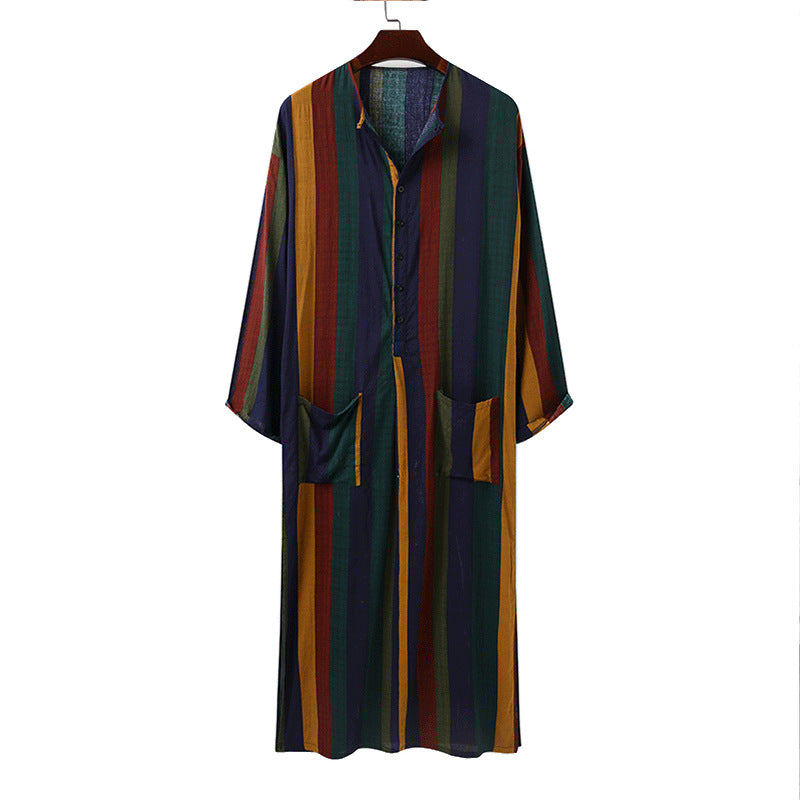Damen nan lockeres Maxi-Leinenkleid mit durchgehender Knopfleiste Rundhalsausschnitt und aufgesetzten Taschen Echo Archiv