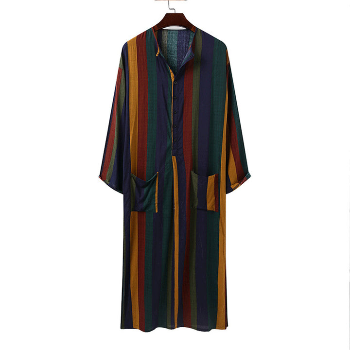 Damen nan lockeres Maxi-Leinenkleid mit durchgehender Knopfleiste Rundhalsausschnitt und aufgesetzten Taschen Echo Archiv