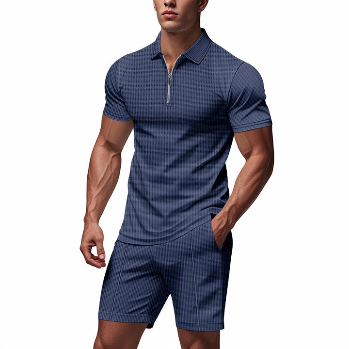 Herren Sportliches Kurzarm-Set mit teils strukturiertem Design und durchgehendem Reißverschluss Echoarchiv