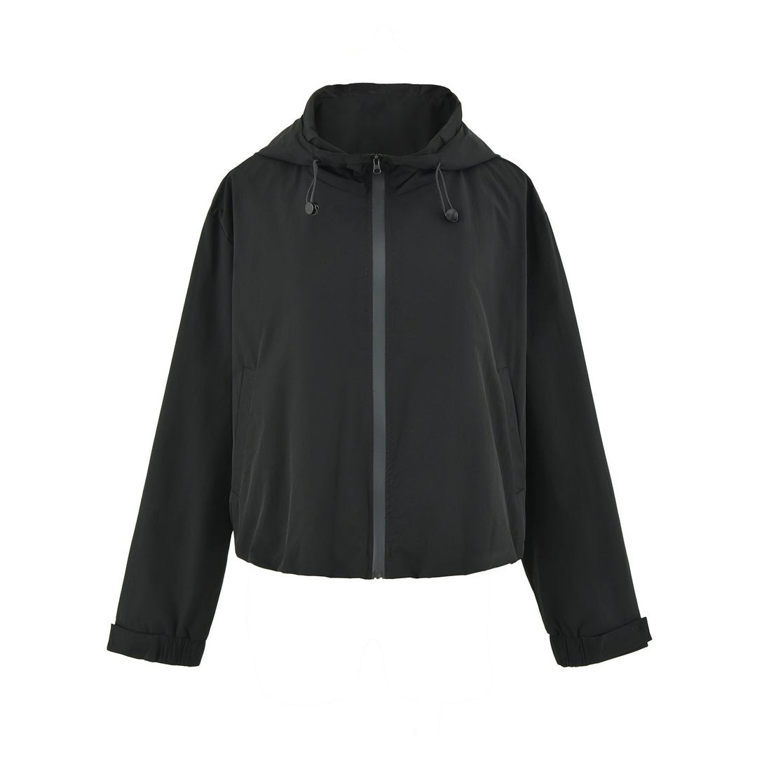 Damen Cropped Übergangsjacke mit Kapuze, Tunnelzug und elastischem Saum Echoarchiv