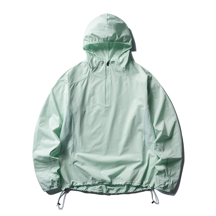 Unisex Atmungsaktiver Half-Zip-Kapuzenanorak mit Tunnelzugsaum und Flatlock‑Nähten Echoarchiv