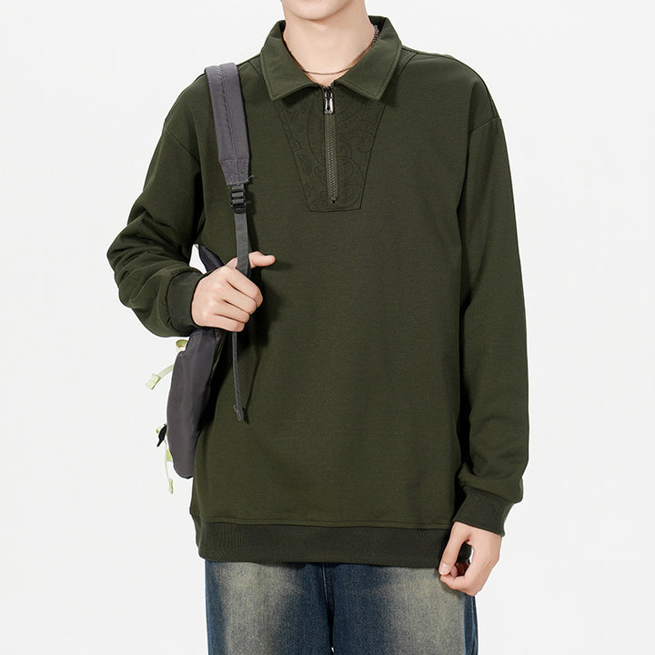 Herren Lockeres Sweatshirt mit Polokragen, halbem Reißverschluss und Paisley-Besatz Echo Archiv