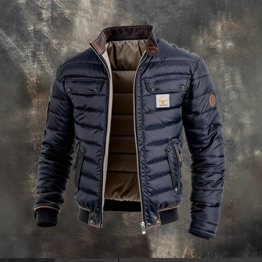 Herren gesteppte Jacke mit Stehkragen, gepolsterter thermischer Futter und Brusttaschen Echoarchiv