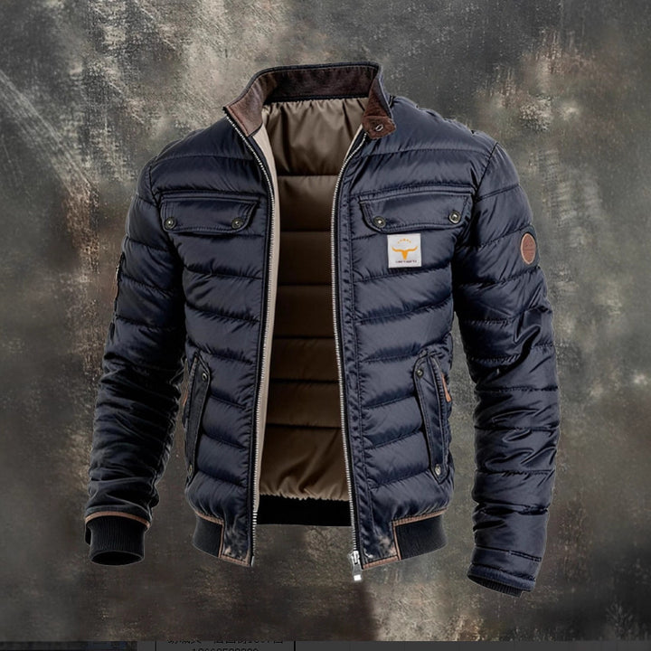 Herren gesteppte Jacke mit Stehkragen, gepolsterter thermischer Futter und Brusttaschen Echoarchiv