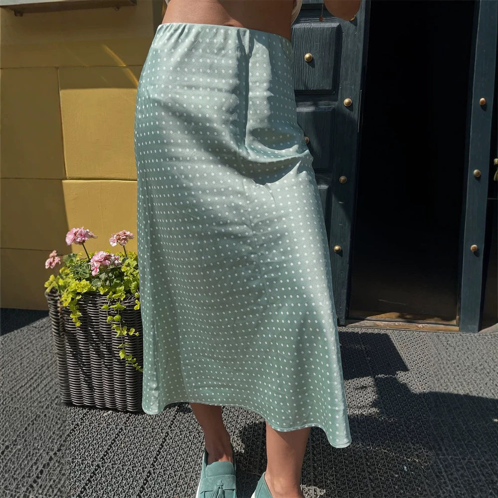 Damen Satin-Midirock mit Polka‑Dot-Print, taillierter Passform & fließender Bias-Silhouette Echoarchiv