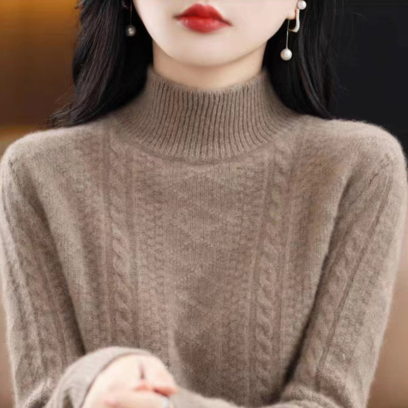 Damen Weicher Mohair‑Optik Mockneck‑Pullover mit Zopfmotiv und feinem Rippkragen Echoarchiv