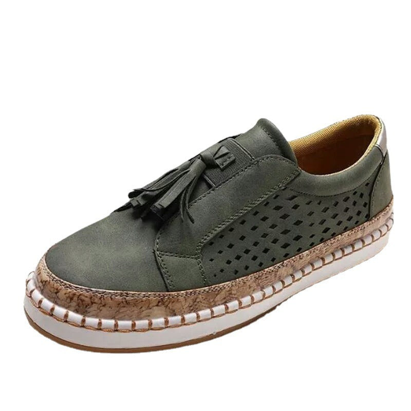Damen lässige Slip-On Loafer mit Quaste perforiertem Obermaterial und Korkdetails Echo Archiv