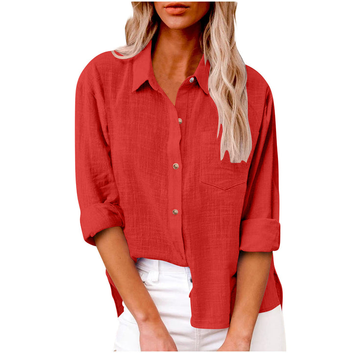 Damen nan oversized Leinen-Baumwollmix Hemdbluse mit Brusttasche und krempelbaren Ärmeln Echo Archiv