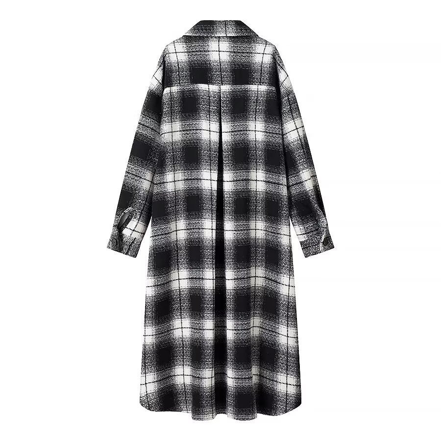 Damen Longline-Karo-Überhemd mit Oversize-Schnitt und aufgesetzten Pattentaschen Echo Archiv