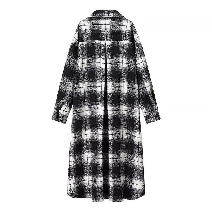 Damen Longline-Karo-Überhemd mit Oversize-Schnitt und aufgesetzten Pattentaschen Echo Archiv