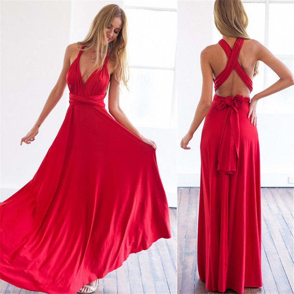 Damen elegantes Rundhals-Maxikleid mit variablen Trägeroptionen und fließendem Schnitt Echo Archiv