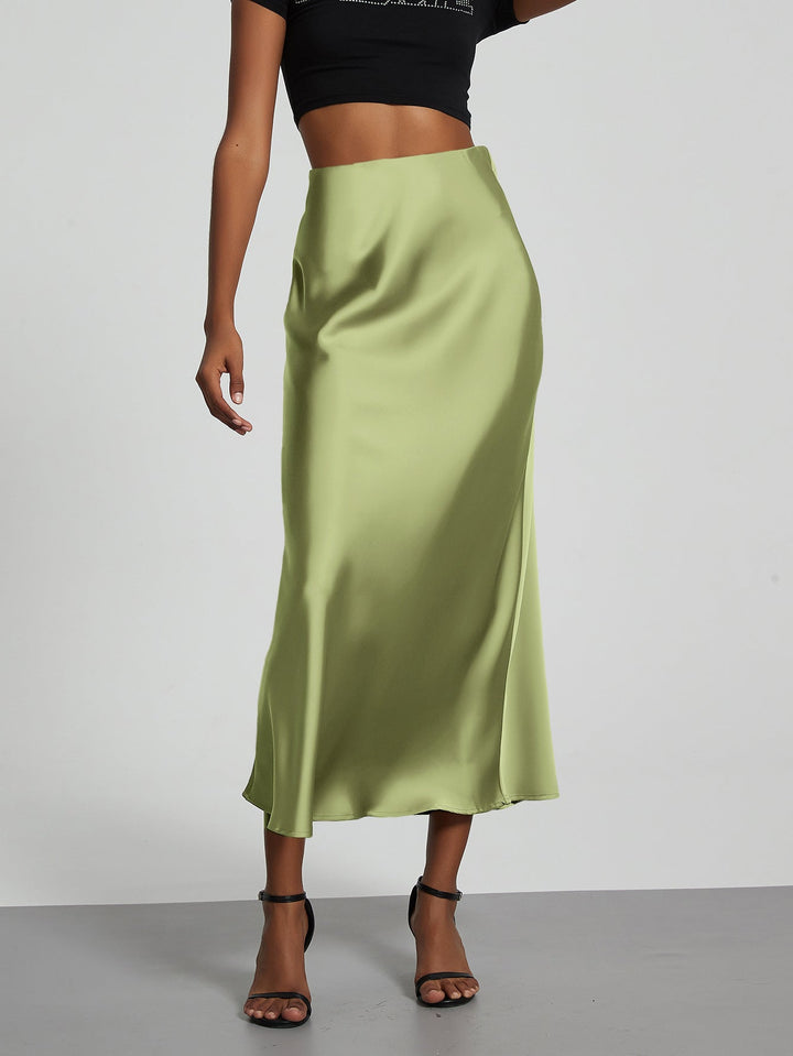 Damen Stilvolle Satin-Stretchrock mit hohem Bund und fließendem Schnitt Echoarchiv