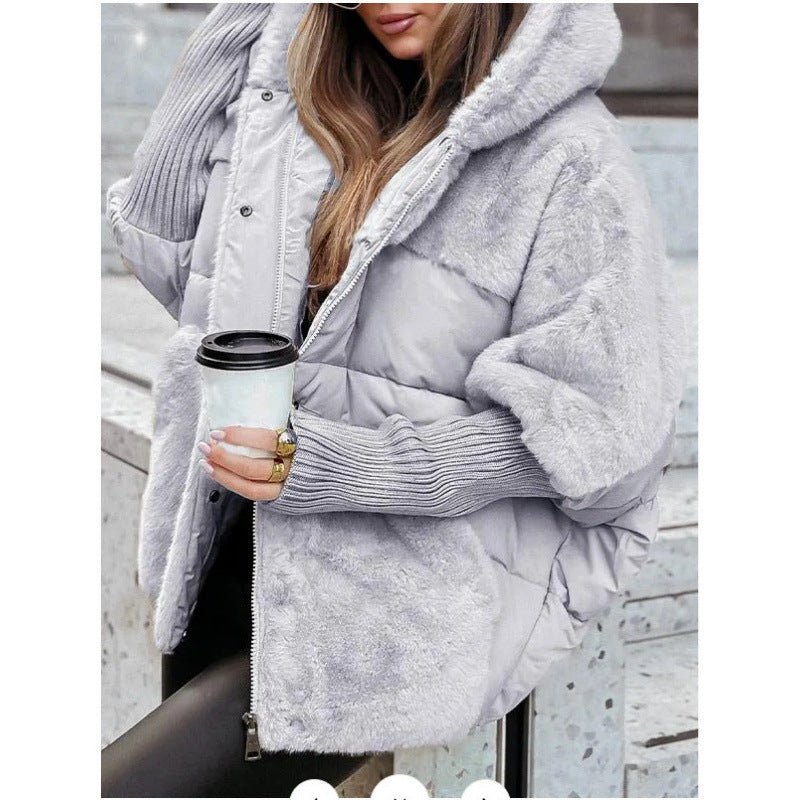 Damen nan gesteppte Kurzjacke mit Teddyfell-Einsätzen, Kapuze und integrierten Rippbündchen Echo Archiv