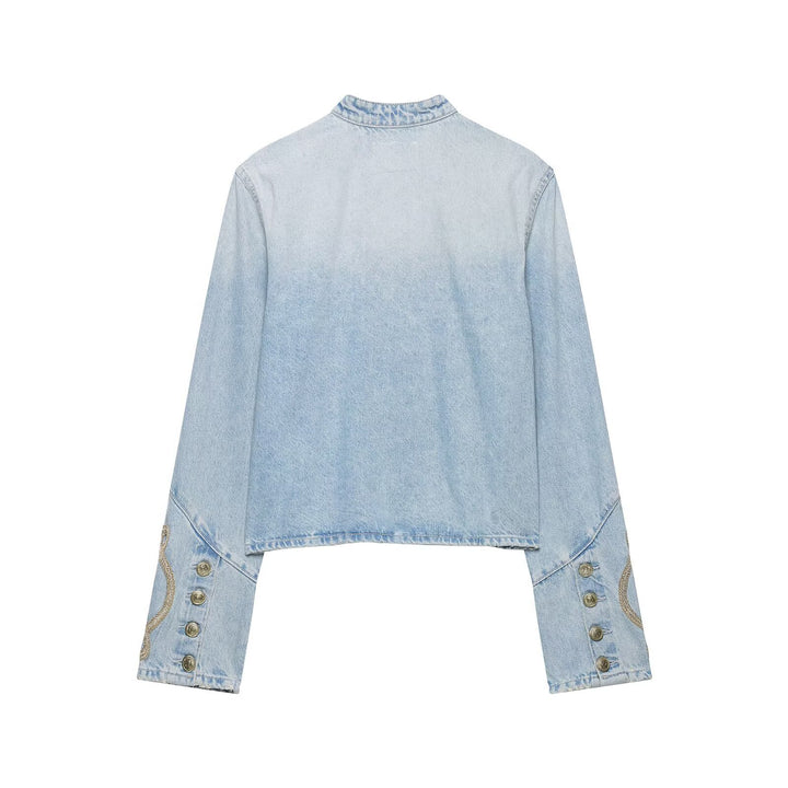 Damen Kurzer Denim-Militärblouson mit dekorativen Kordeln und Stehkragen Echo Archiv
