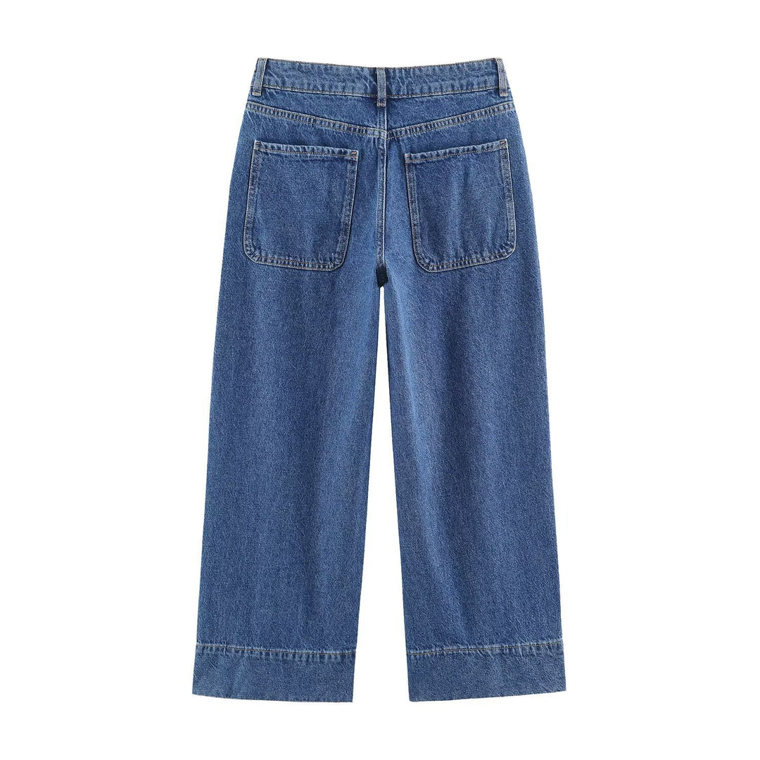 Damen Weite High‑Waist Jeans mit aufgesetzten Fronttaschen und Kantennaht Echo Archiv