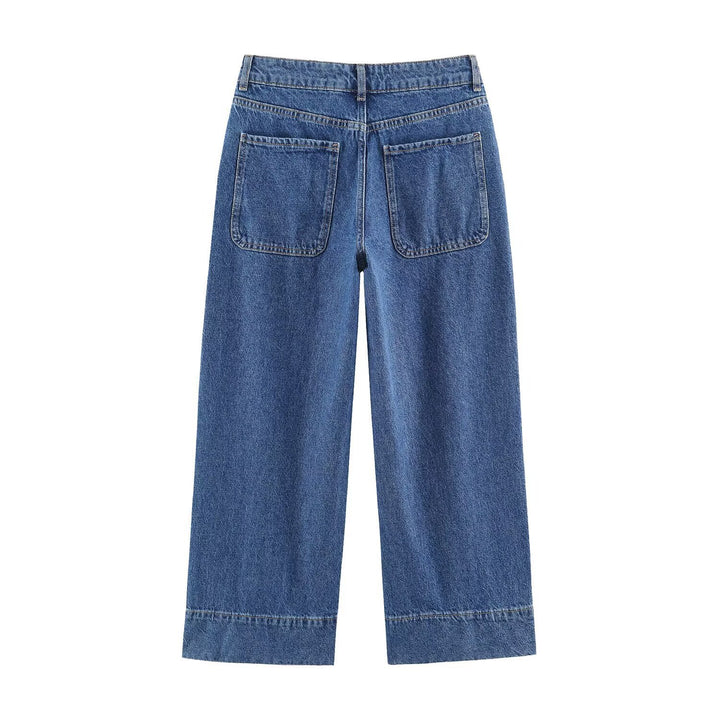 Damen Weite High‑Waist Jeans mit aufgesetzten Fronttaschen und Kantennaht Echo Archiv