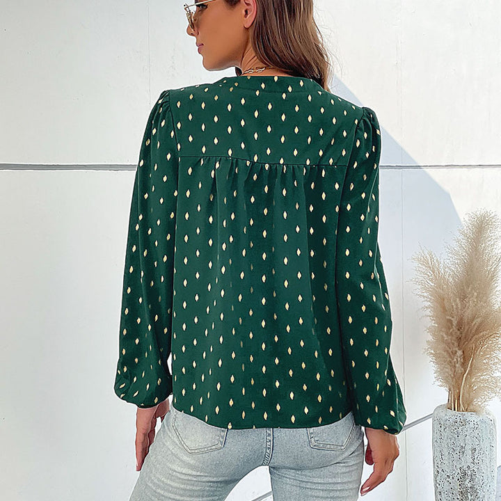 Damen Leichte Viskose-Bluse mit Stehkragen, Knopfleiste und feinem Tropfenprint Echoarchiv