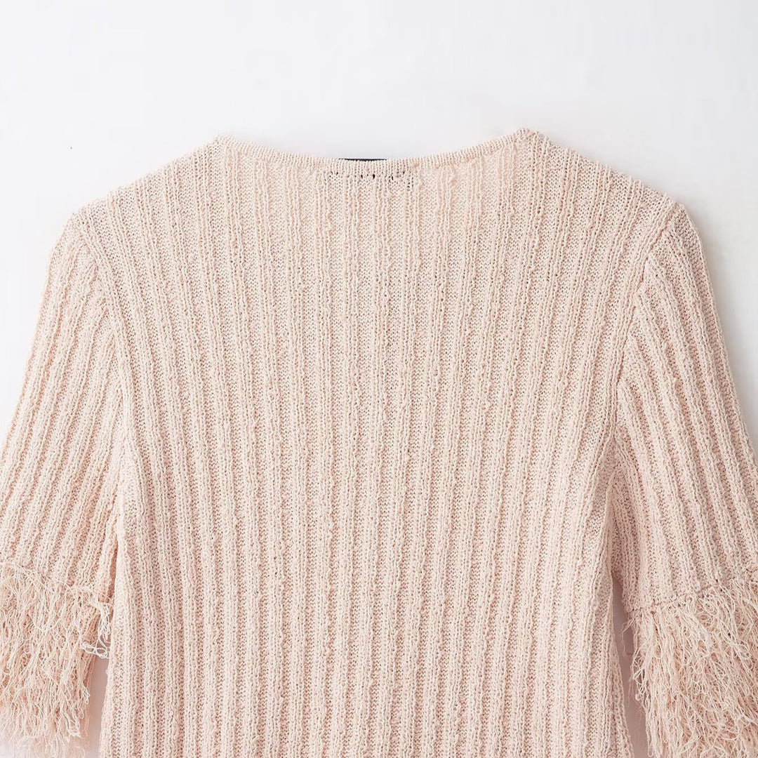 Damen Bouclé-Cardigan mit Fransenärmeln und verdeckter Knopfleiste Echoarchiv