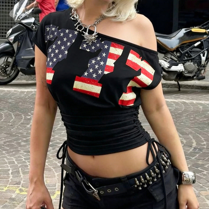 Damen modisches lässiges Crop-Top mit praktischem Rüschensaum Echo Archiv