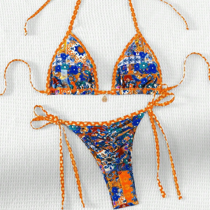 Damen Triangel-Bikini mit buntem floralen Muster und verstellbaren Bändern Echo Archiv