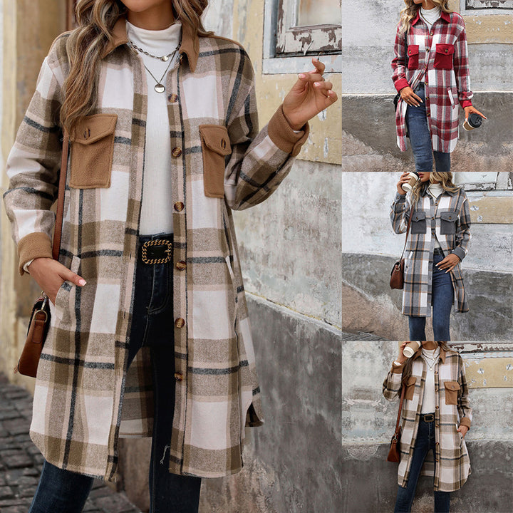 Damen Long-Hemdjacke im Overshirt‑Stil mit Brustklappen – Célinea