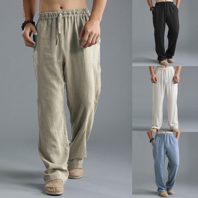 Herren nan lässige Leinenhose mit elastischem Bund, Kordelzug und geradem Bein Echo Archiv