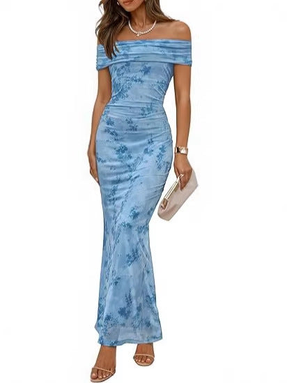 Damen elegantes Off-Shoulder Maxikleid mit floralem Muster und elastischem Einsatz Echo Archiv