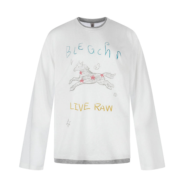 Damen Langarmshirt mit illustrativem Pferde‑Print und Lagenoptik Echoarchiv