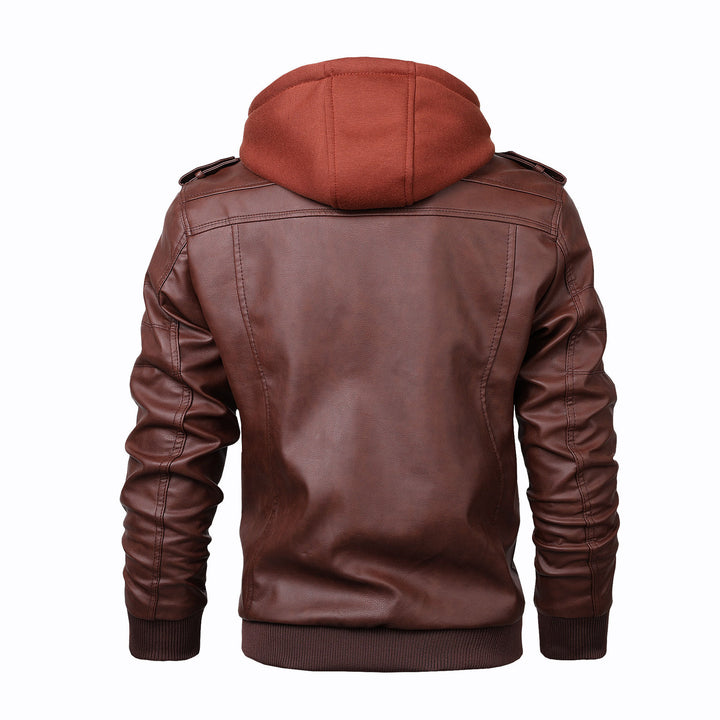 Herren Bomberjacke aus Lederimitat mit integriertem Kapuzen-Innerlayer und Utility-Taschen – Brevano