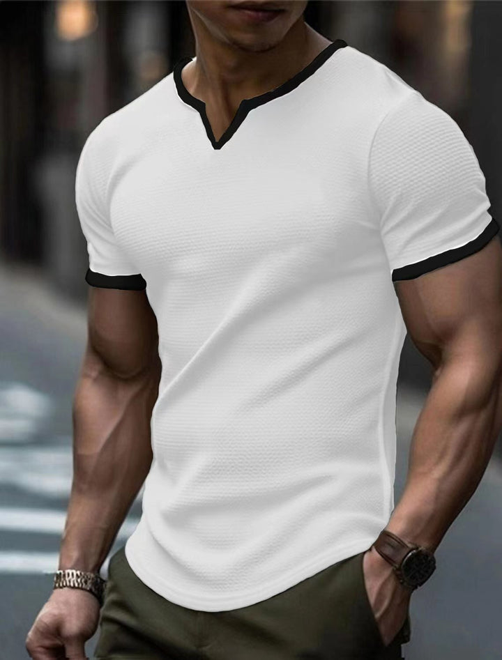 Herren kurzärmliges V-Ausschnitt T-Shirt mit strukturiertem Design Echoarchiv