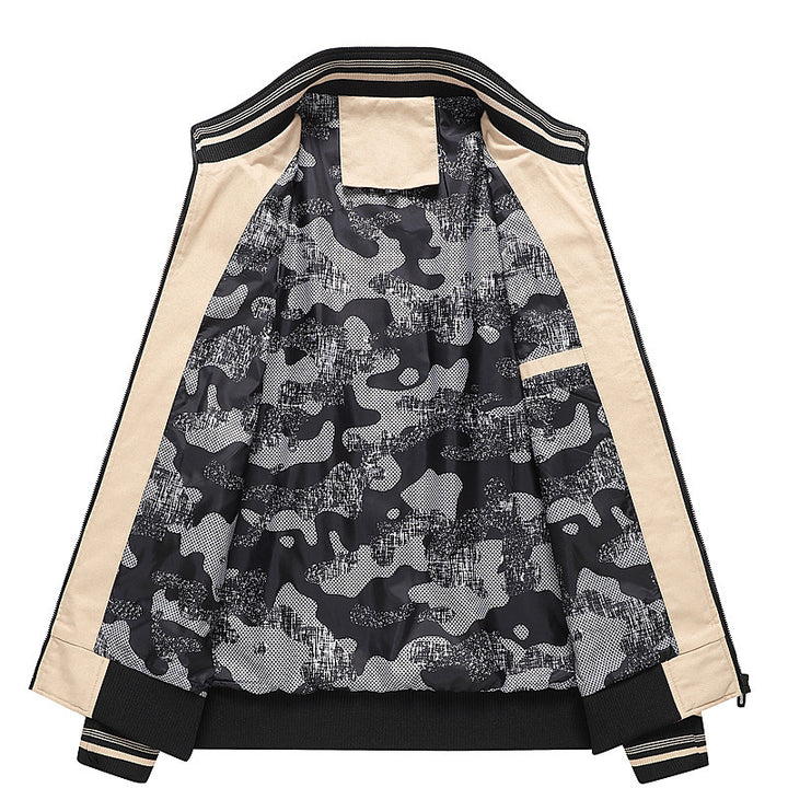 Herren Leichter Stehkragen-Blouson mit gestreiften Rippbündchen und Camouflage-Innenfutter Echo Archiv