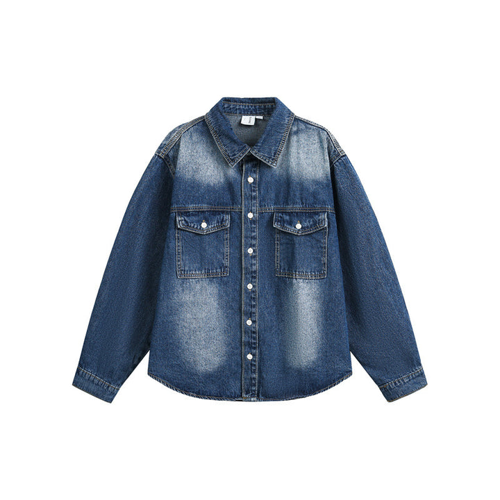 Unisex Oversized Denim-Hemdjacke im Vintage-Wash mit aufgesetzten Brusttaschen Echoarchiv