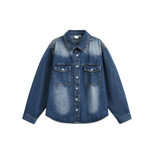 Unisex Oversized Denim-Hemdjacke im Vintage-Wash mit aufgesetzten Brusttaschen Echoarchiv