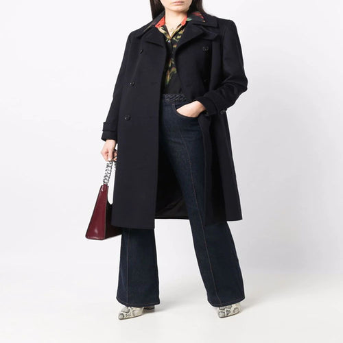 Damen Figurnaher Zweireihiger Wollmix-Longcoat mit fallendem Revers Echoarchiv