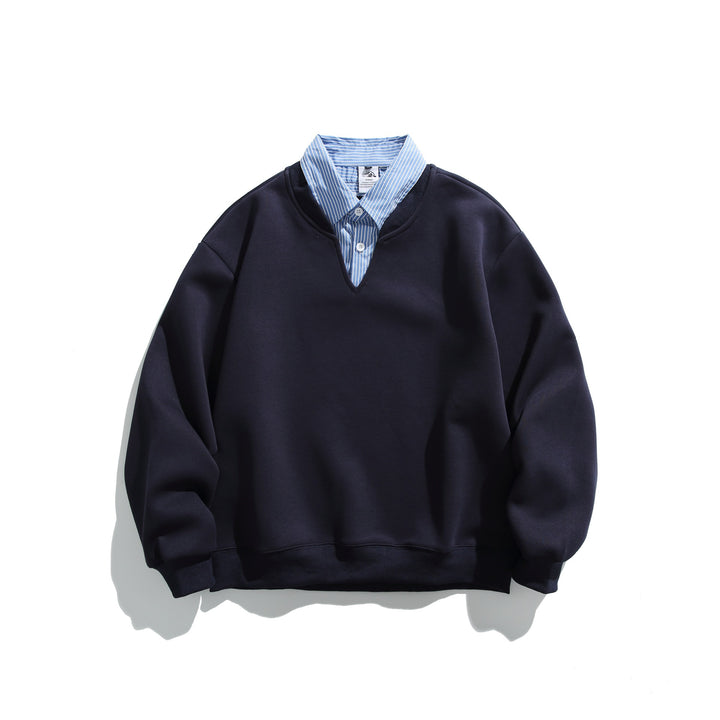 Unisex Sweatshirt im Layering-Look mit eingearbeitetem Hemdkragen und V-Ausschnitt Echoarchiv